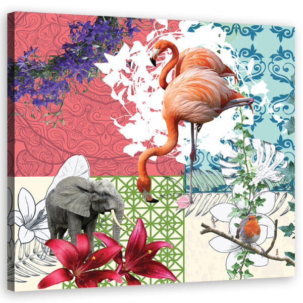 Obraz na plátne, Flamingo Elephant Bird