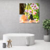 Mock up poster on table in room - 3D render, 3D illustration
