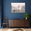 Mock up poster on table in room - 3D render, 3D illustration