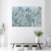 Mock up poster on table in room - 3D render, 3D illustration