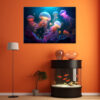 Mock up poster on table in room - 3D render, 3D illustration