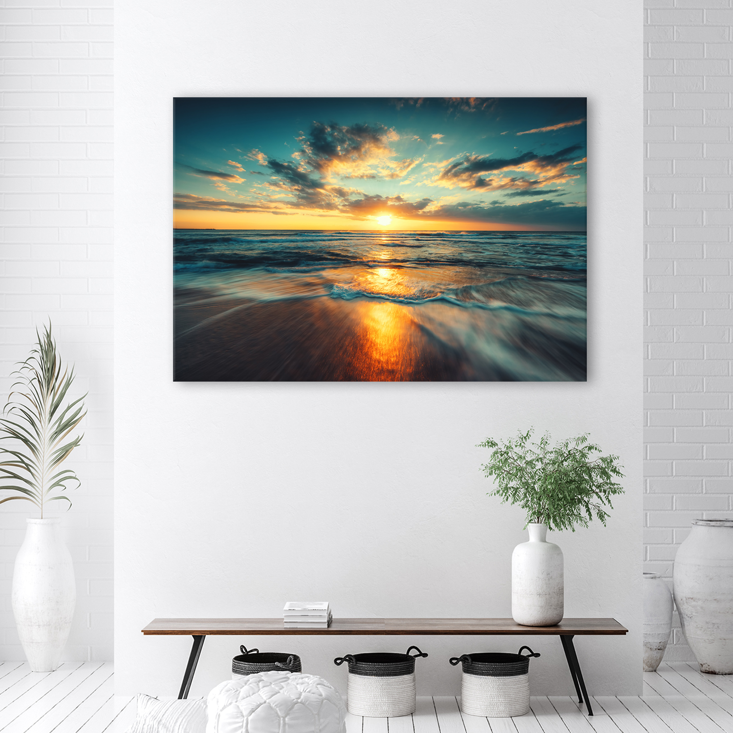 Mock up poster on table in room - 3D render, 3D illustration