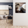Mock up poster on table in room - 3D render, 3D illustration