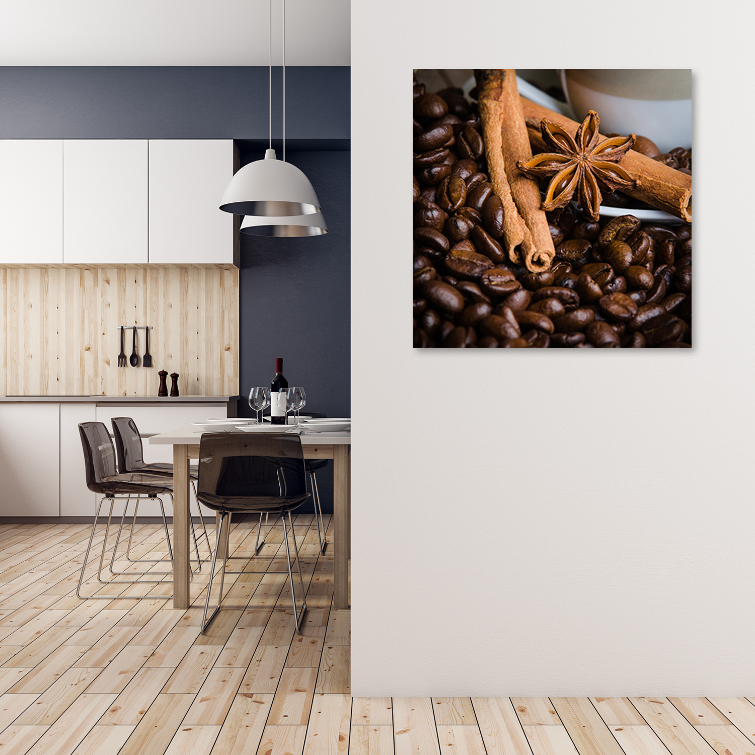 Mock up poster on table in room - 3D render, 3D illustration