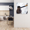Mock up poster on table in room - 3D render, 3D illustration