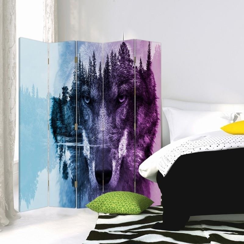 Delič izby obojstranný, Vlk na pozadí lesa vo fialovej farbe - 180x170 – Obrázok 2