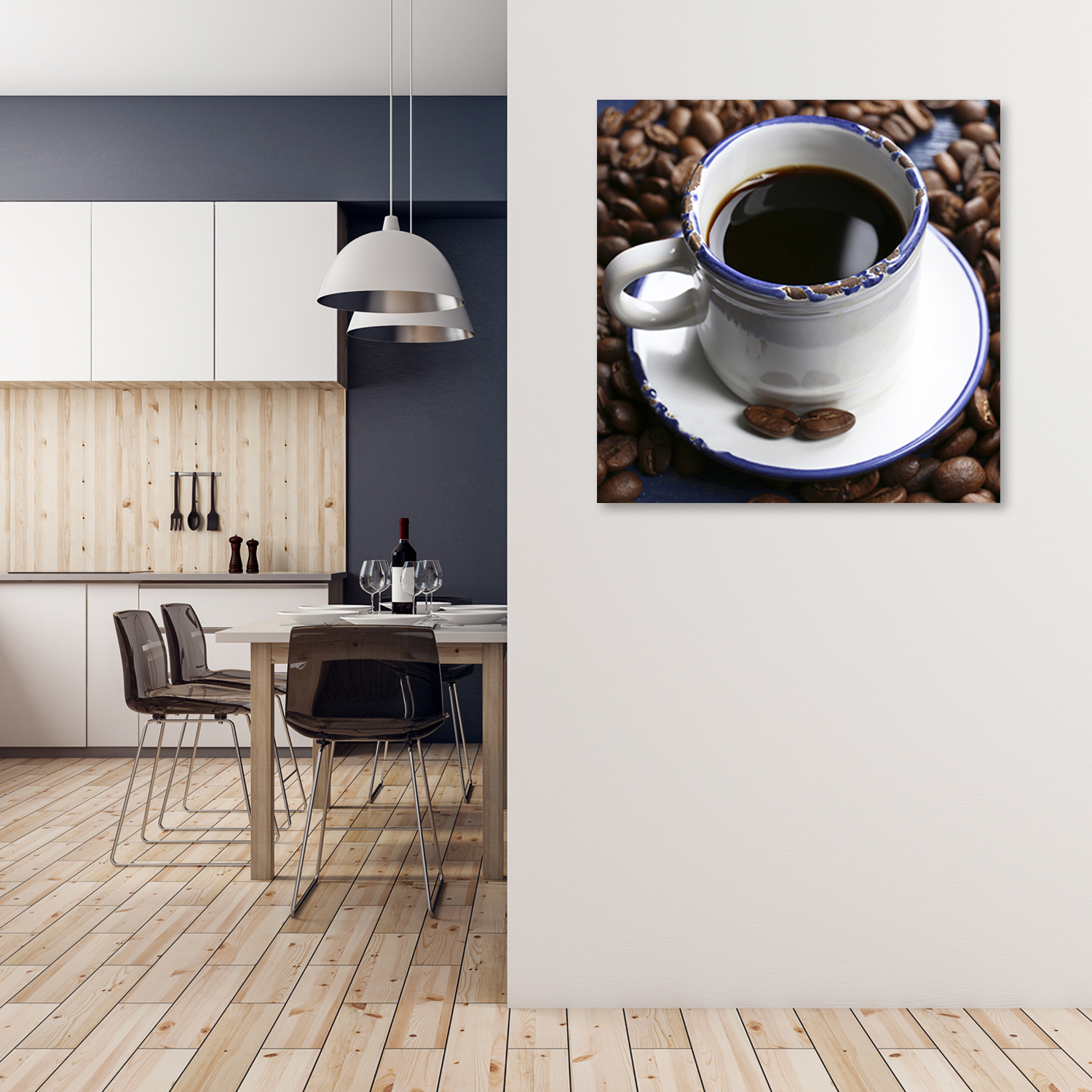 Mock up poster on table in room - 3D render, 3D illustration