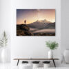 Mock up poster on table in room - 3D render, 3D illustration