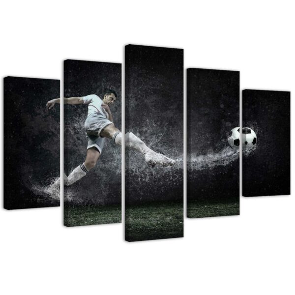 Päťdielna tlač na plátne Futbalista na mokrom trávniku