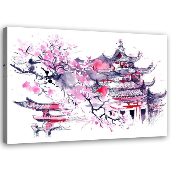 Obraz na plátne, japonská akvarelová pagoda