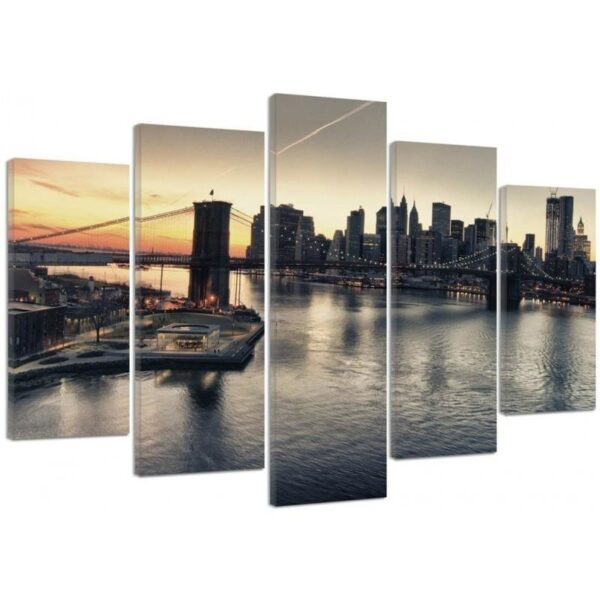 Päťdielny obraz na plátne, Brooklyn Bridge v New Yorku