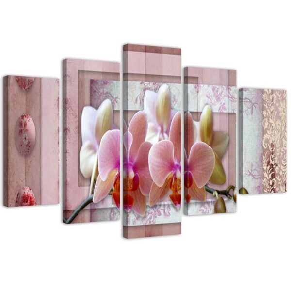 Päťdielny obraz na plátne, Ružová orchidea