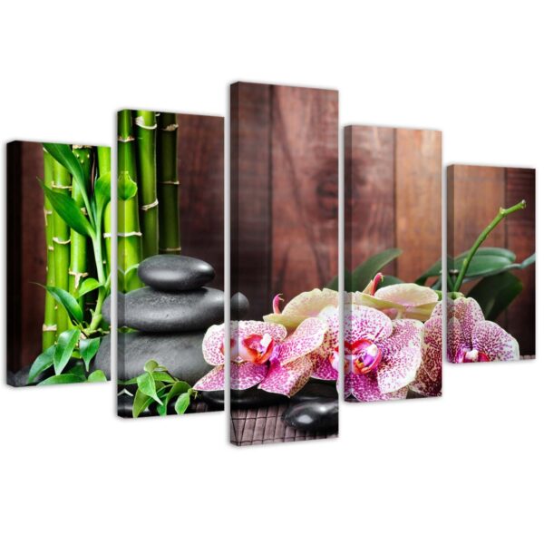 Päťdielny obraz na plátne, Zen kompozícia s orchideou a bambusom