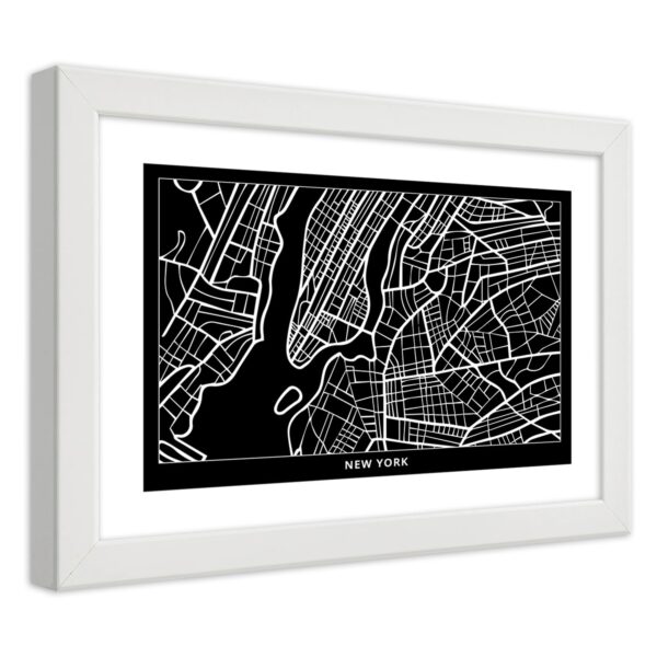 Obraz v bielom ráme, plán mesta new york